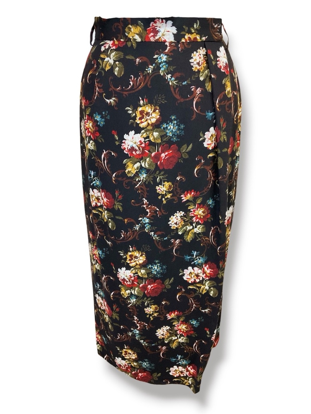 Classiques Entier Vintage Wool Dark Print True Wrap Maxi Pencil Skirt -Witchcore